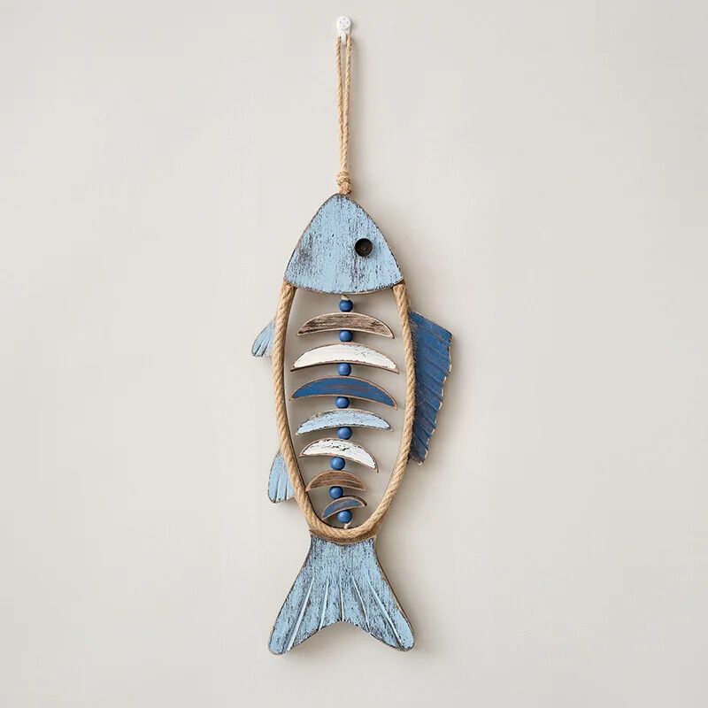 Rustic Wood Wall Art Decor with Wooden Fish and Jute Rope Coastal Bathroom - Image 4