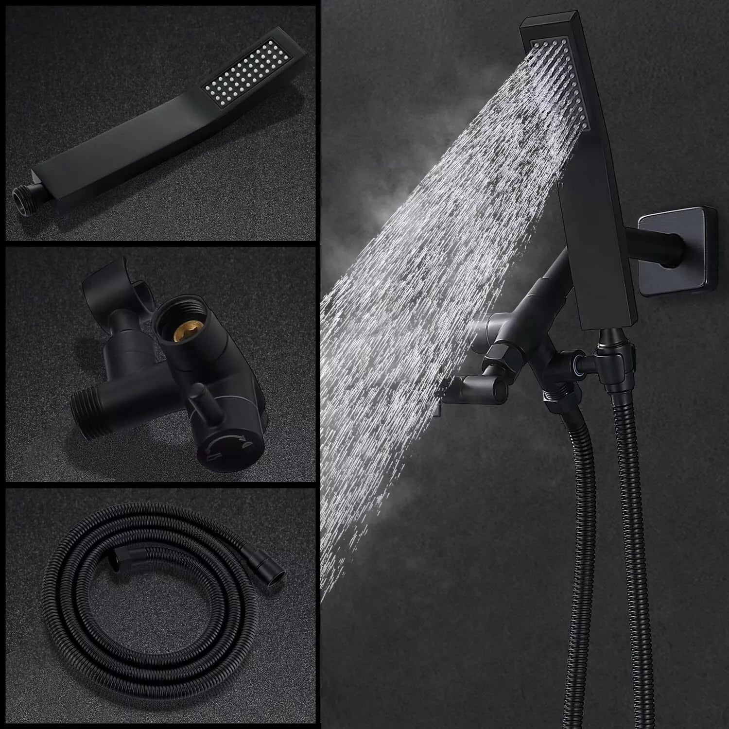 8-inch square rain shower head with handheld shower and arm