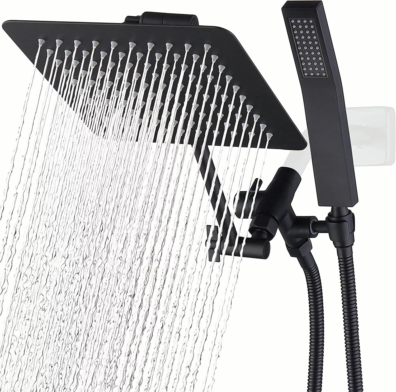 8-inch square rain shower head with handheld shower and arm