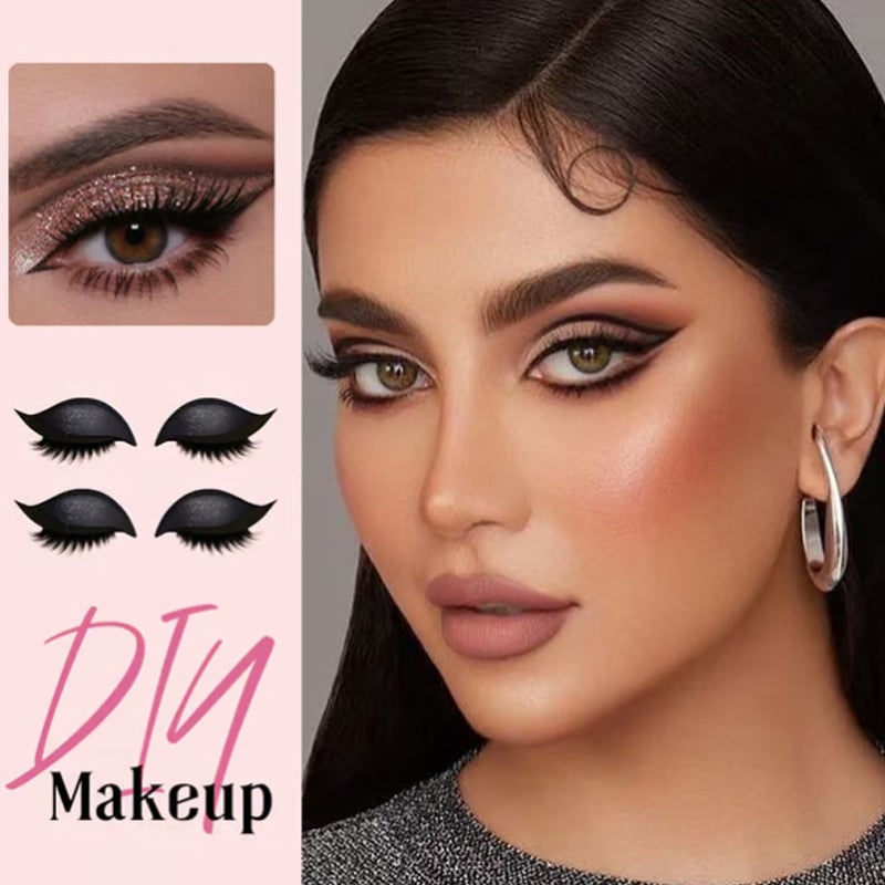 Self Adhesive Fake Eyelashes with Winged Eyeliner and Glitter Eyeshadow Stickers - Image 2