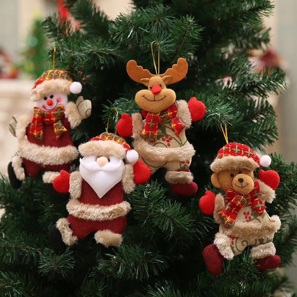 Set of 4 Plush Christmas Ornaments with Faux Fur Trim and Flannel Scarves - Image 2
