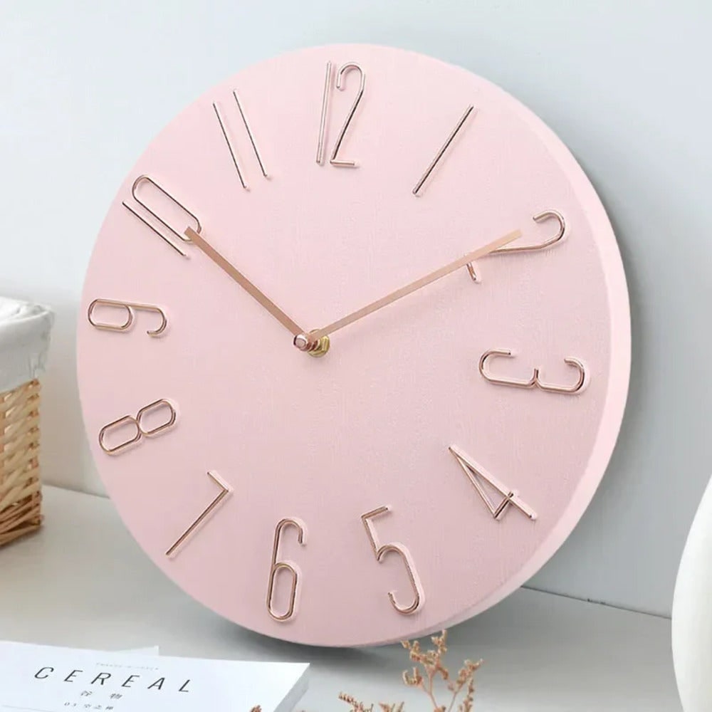 Silent Wall Clock with Raised Wire Numbers and Wood Grain Dial - Image 1