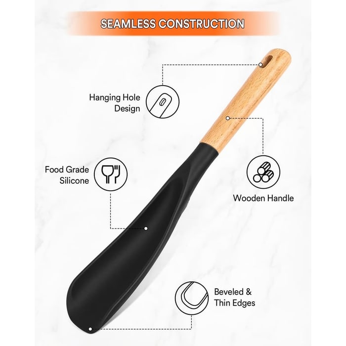 Silicone Spatula Spoon with Wooden Handle and Heat Resistant Tool Rest - Image 2