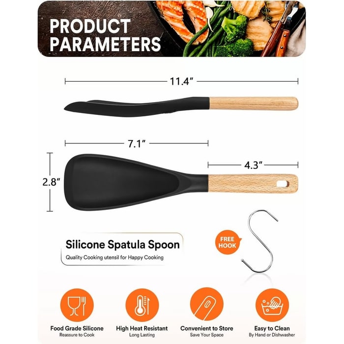 Silicone Spatula Spoon with Wooden Handle and Heat Resistant Tool Rest - Image 4