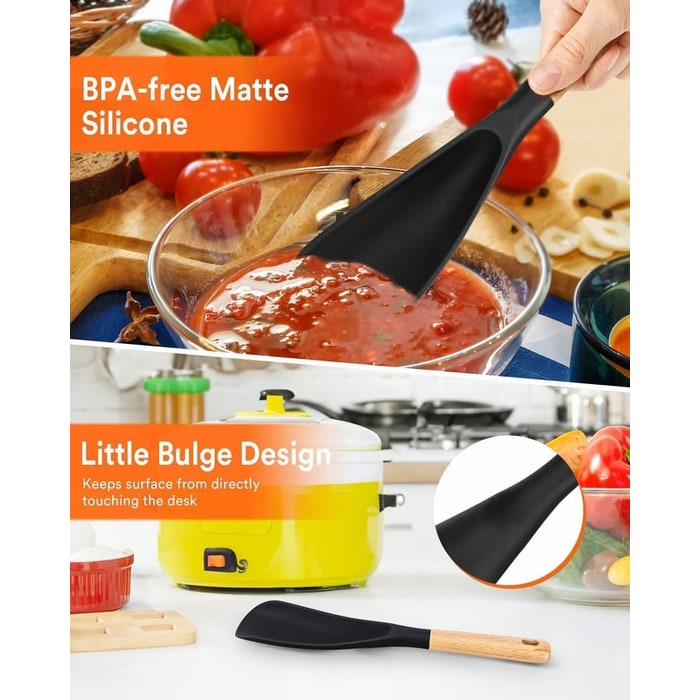 Silicone Spatula Spoon with Wooden Handle and Heat Resistant Tool Rest - Image 5