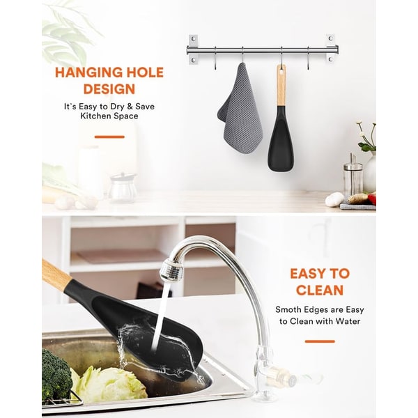 Silicone Spatula Spoon with Wooden Handle and Heat Resistant Tool Rest - Image 8