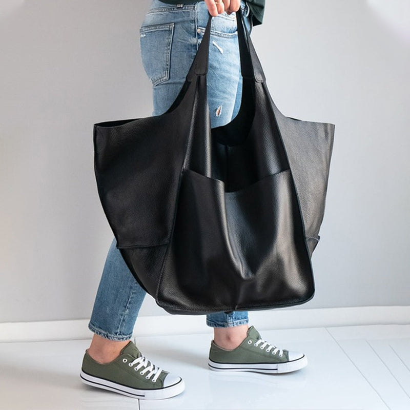 Fashionable women's leather bag – large vintage everyday shopper