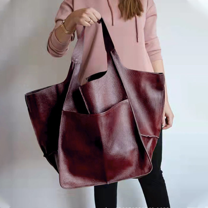 Fashionable women's leather bag – large vintage everyday shopper