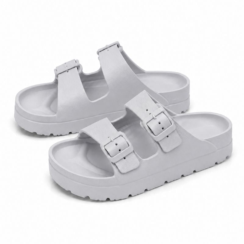 Slides with Arch Support and Double Buckle Straps Foam Cushioned Footbed - Image 10