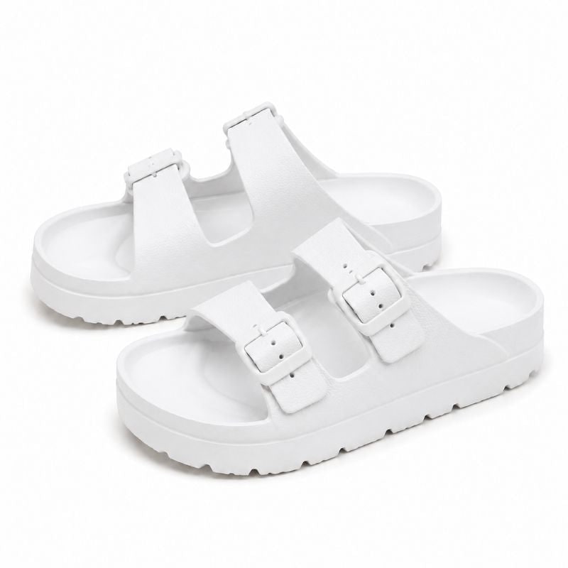 Slides with Arch Support and Double Buckle Straps Foam Cushioned Footbed - Image 8
