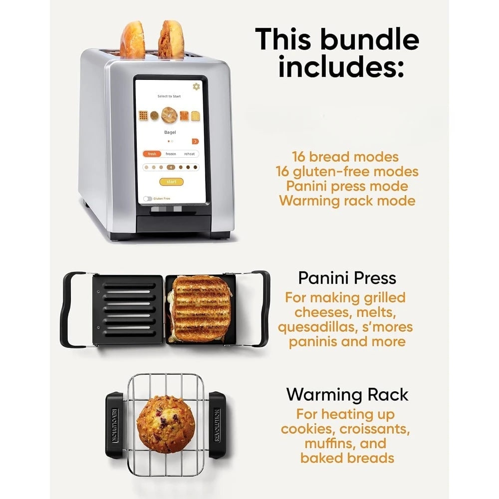 Smart Toaster with Touchscreen Display Two-Slice Capacity and Removable Panini Press - Image 2