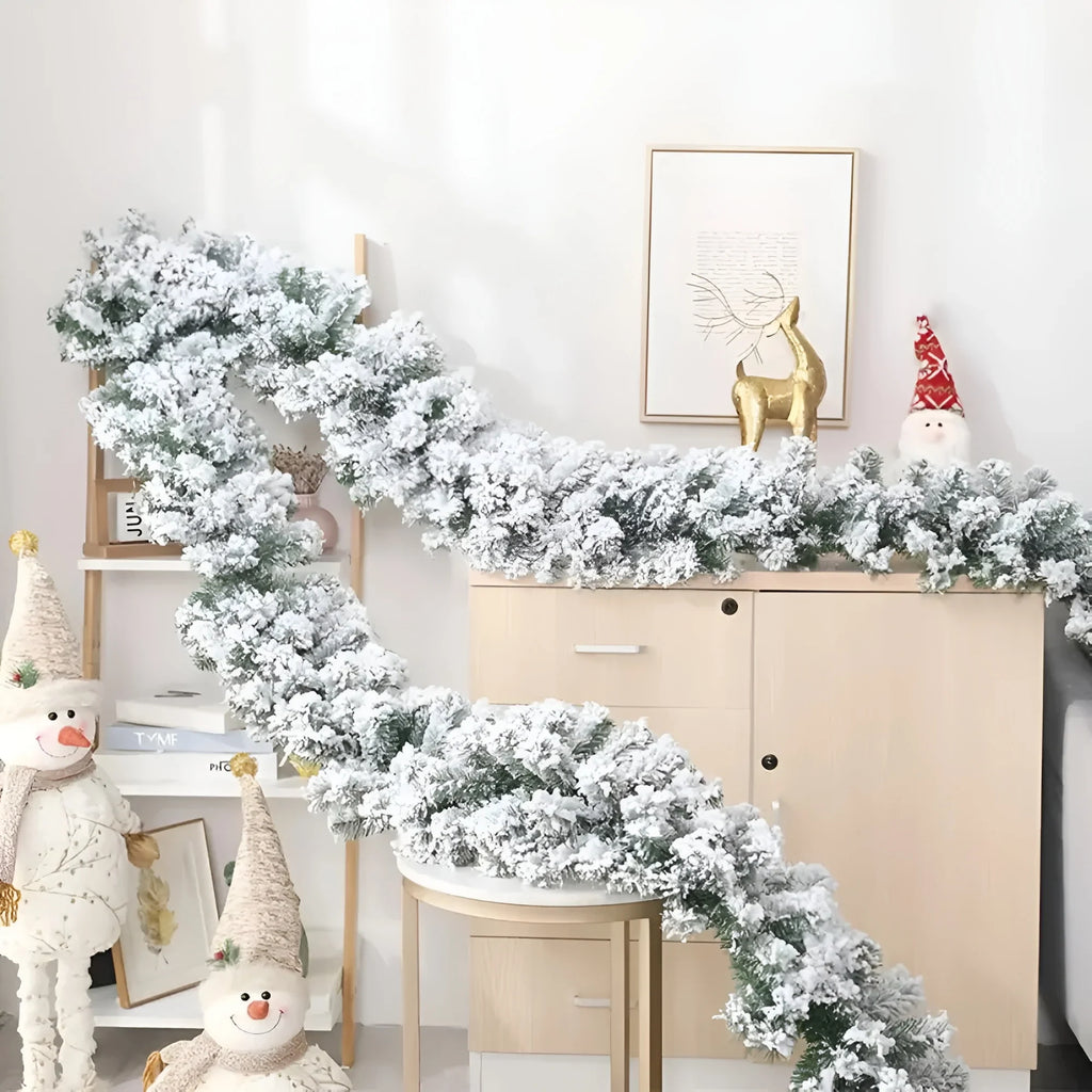 Snow Flocked Christmas Garland for Stairs and Fireplace with Artificial Pine - Image 1