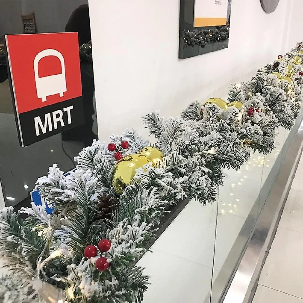 Snow Flocked Christmas Garland for Stairs and Fireplace with Artificial Pine - Image 3