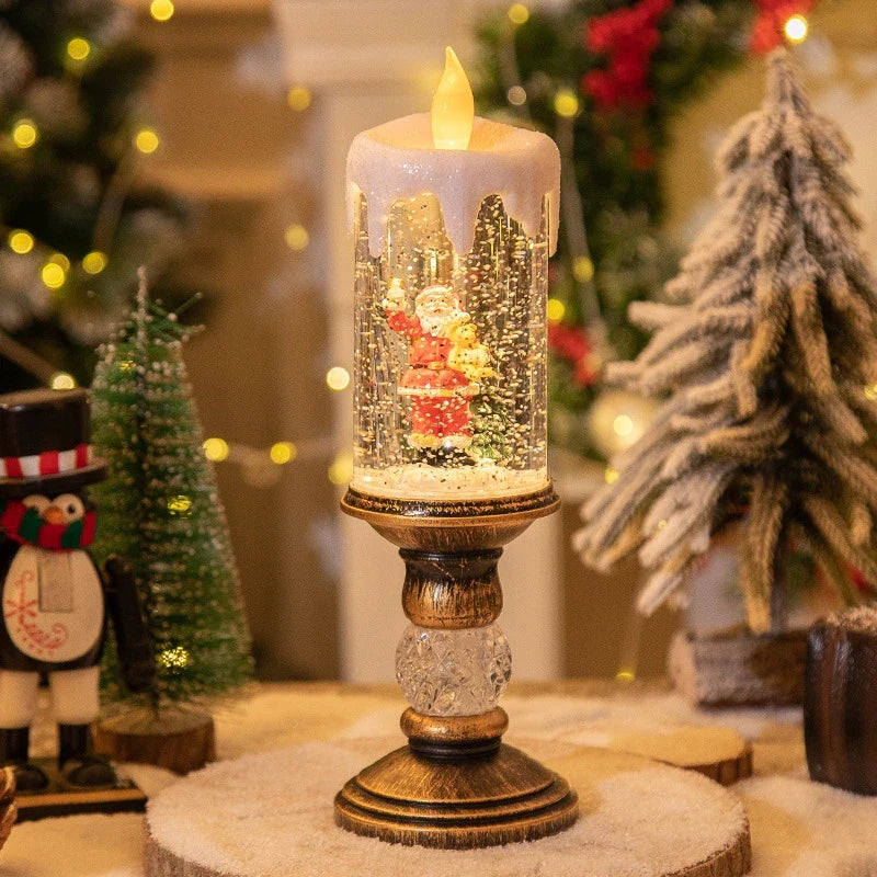 Snow Globe Christmas LED Candle with Swirling Glitter and Brass Pedestal Base - Image 12