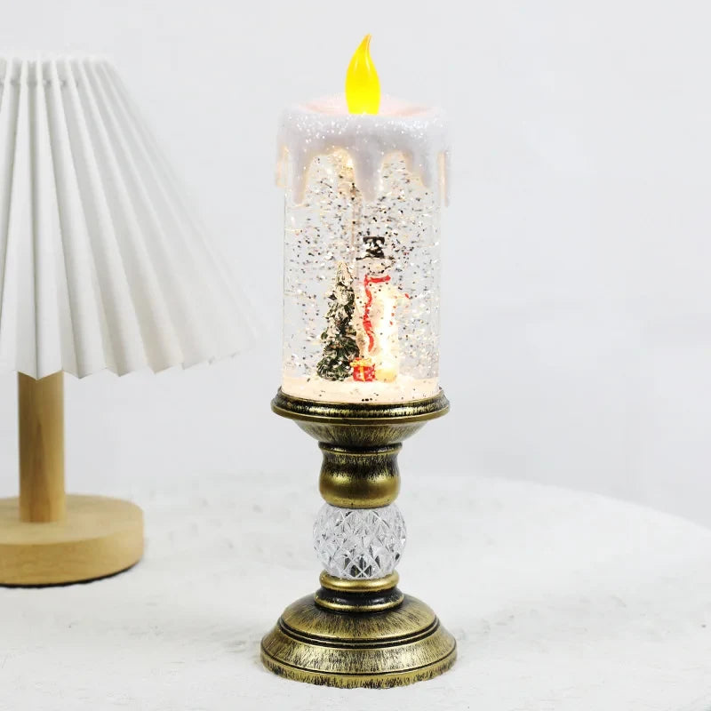 Snow Globe Christmas LED Candle with Swirling Glitter and Brass Pedestal Base - Image 6