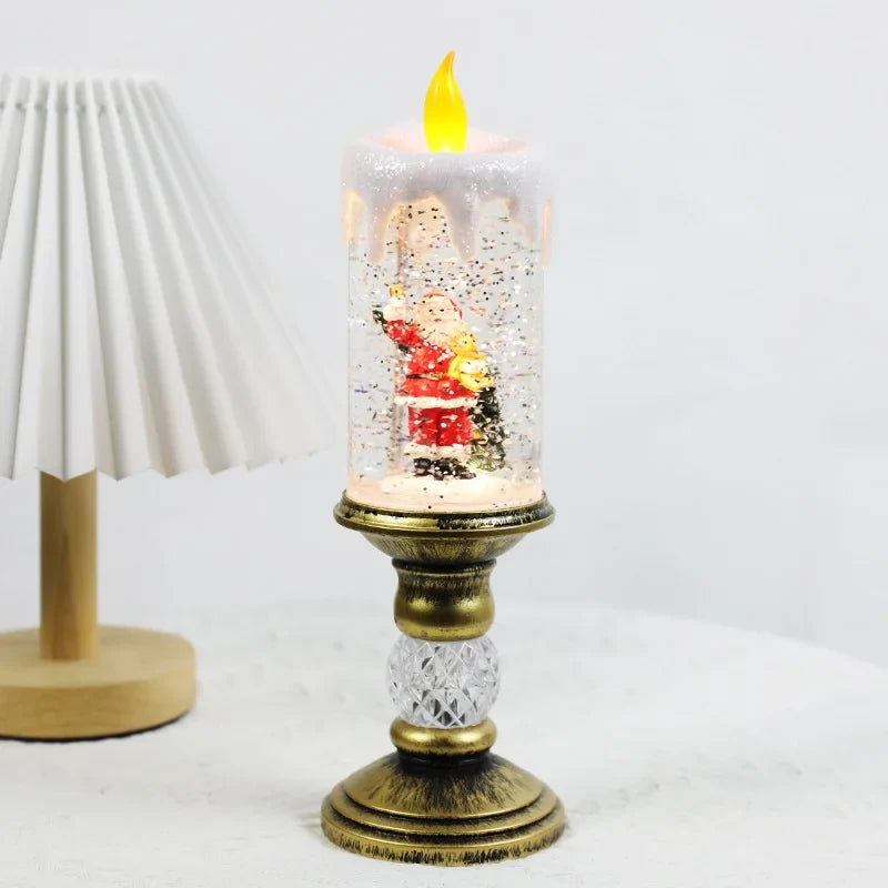 Snow Globe Christmas LED Candle with Swirling Glitter and Brass Pedestal Base - Image 8