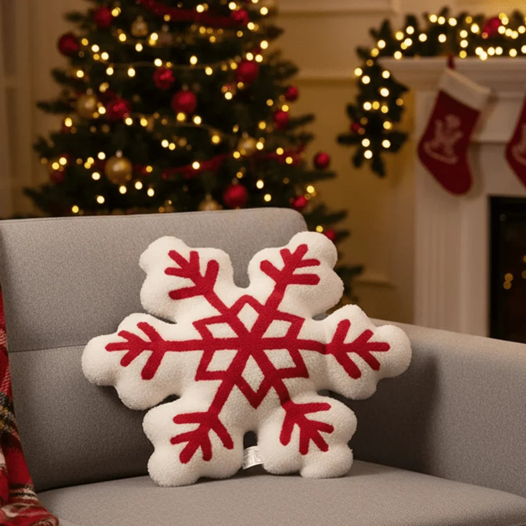 Snowflake Throw Pillow with Plush Sherpa Fabric and Tufted Embroidered Design - Image 1