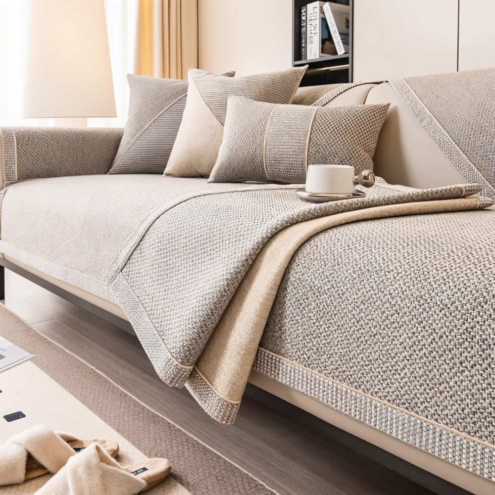 Sofa Couch Cover with Non-Slip Backing and Sectional Design Textured Woven Fabric - Image 1