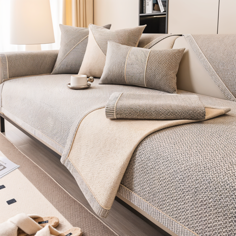 Sofa Couch Cover with Non-Slip Backing and Sectional Design Textured Woven Fabric - Image 2