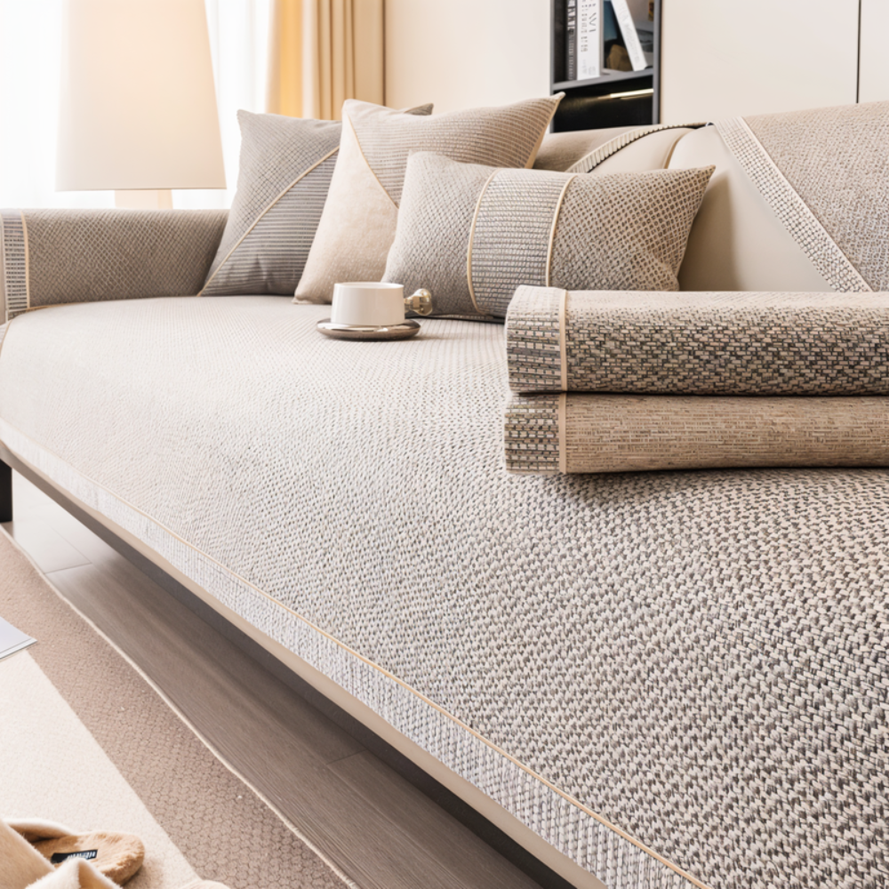 Sofa Couch Cover with Non-Slip Backing and Sectional Design Textured Woven Fabric - Image 3