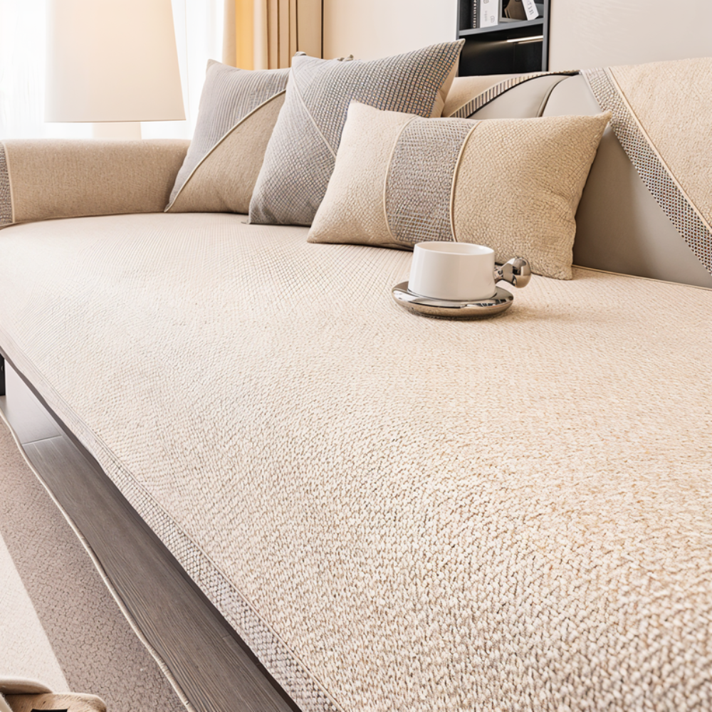 Sofa Couch Cover with Non-Slip Backing and Sectional Design Textured Woven Fabric - Image 4