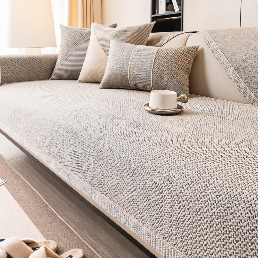 Sofa Couch Cover with Non-Slip Backing and Sectional Design Textured Woven Fabric - Image 6