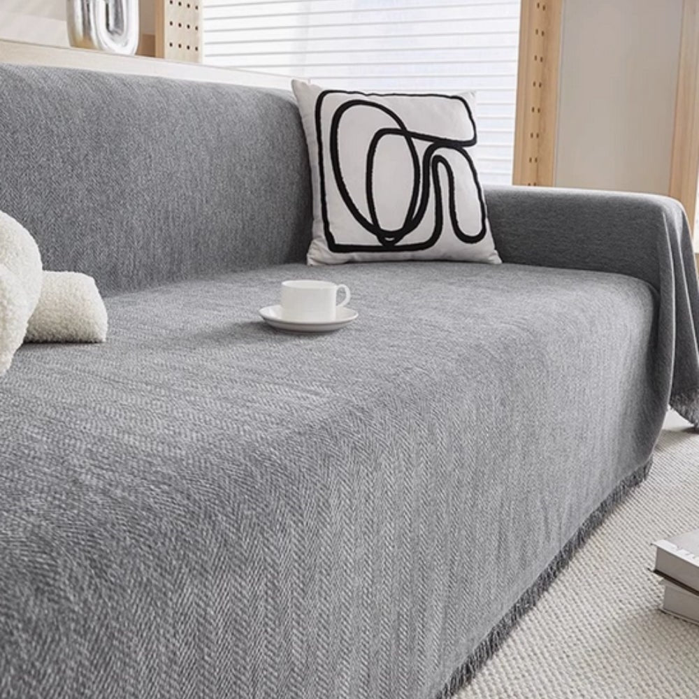 Sofa Throw Blanket with Herringbone Weave and Fringed Edges - Image 2