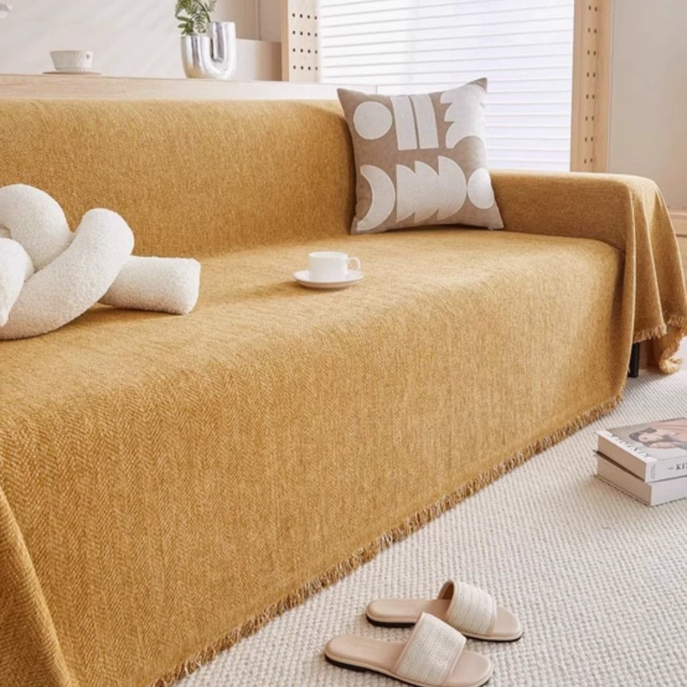 Sofa Throw Blanket with Herringbone Weave and Fringed Edges - Image 5