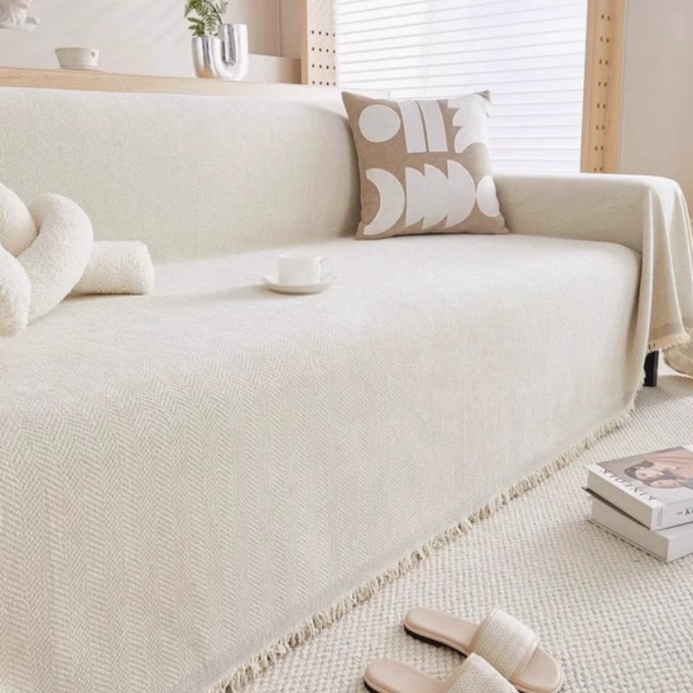 Sofa Throw Blanket with Herringbone Weave and Fringed Edges - Image 6