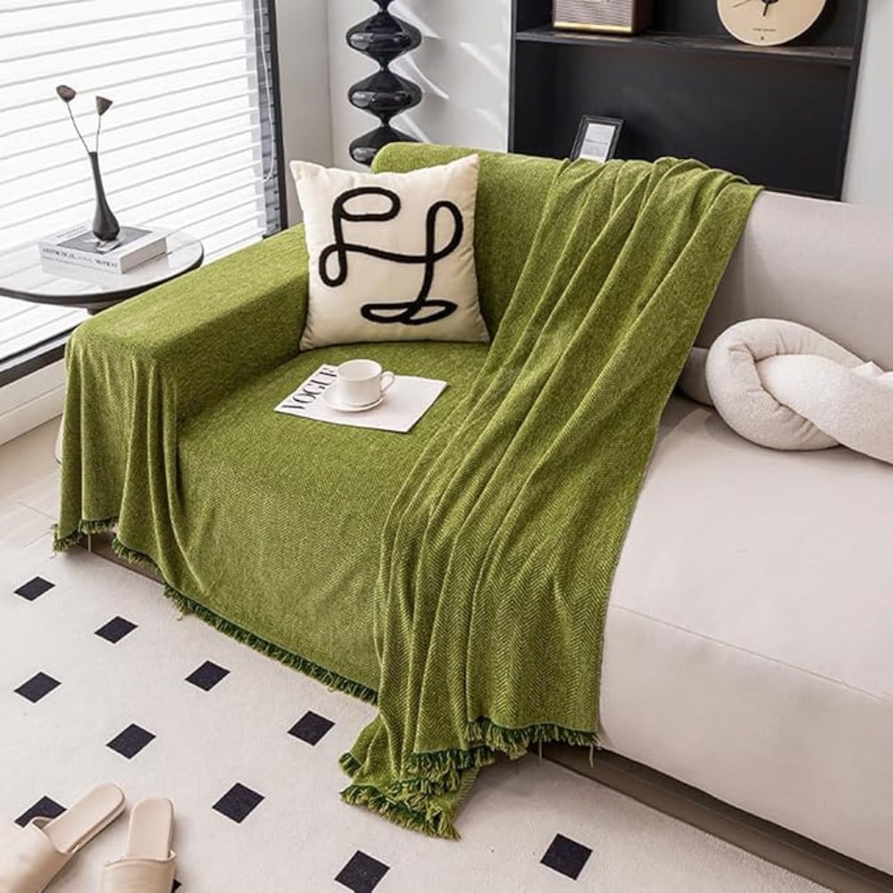 Sofa Throw Blanket with Herringbone Weave and Fringed Edges - Image 7
