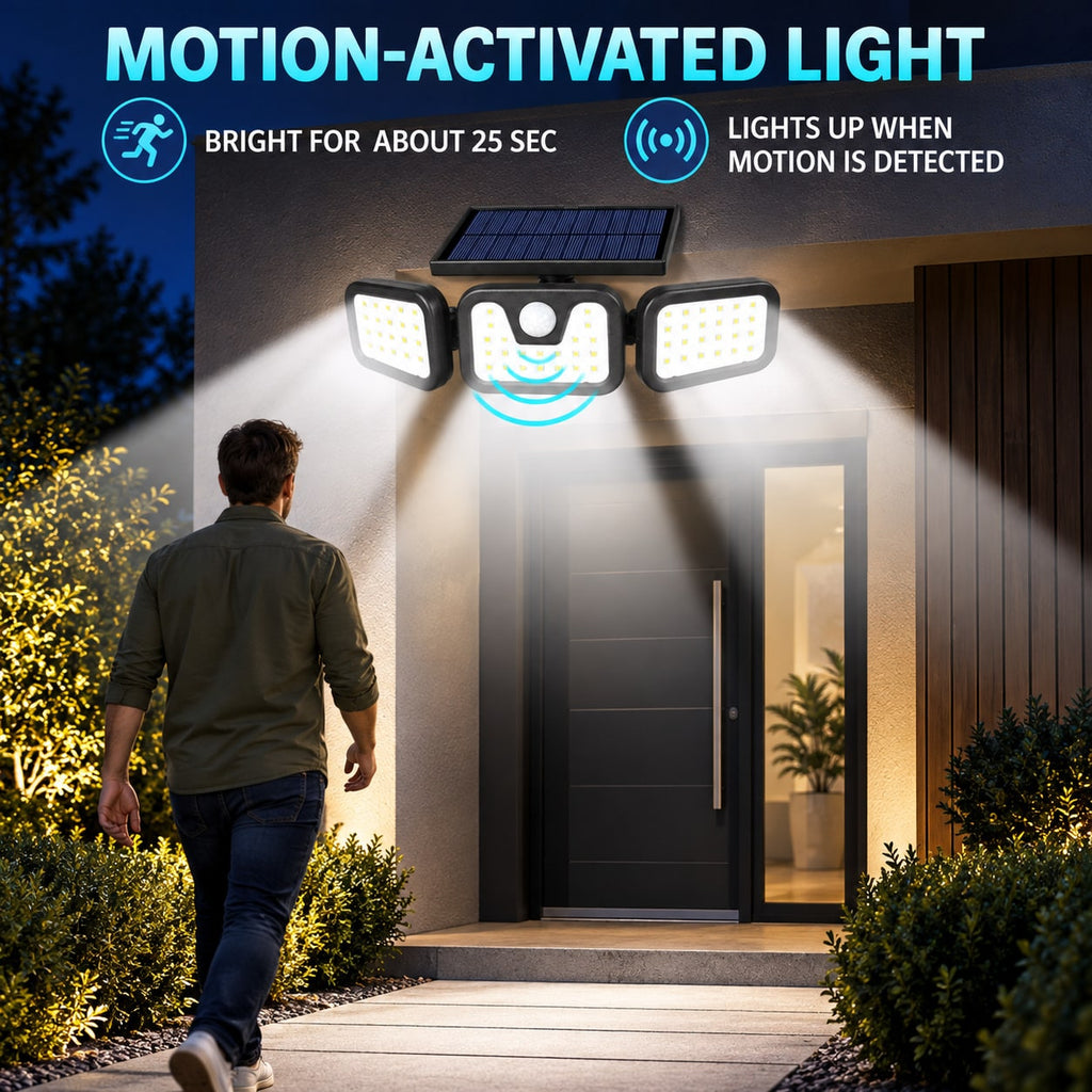 Solar Outdoor Light with Motion Sensor and Adjustable LED Panels Waterproof Security Lighting - Image 1