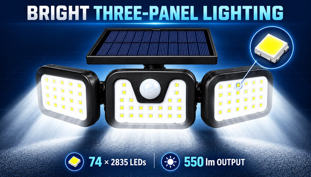 Solar Outdoor Light with Motion Sensor and Adjustable LED Panels Waterproof Security Lighting - Image 7
