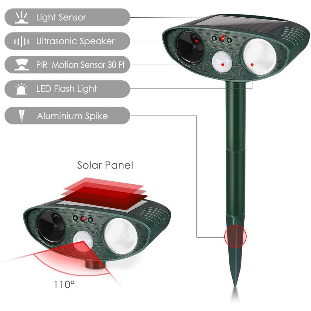 Solar Powered Ultrasonic Mouse Repellent with Motion Sensor and LED Flashing Lights for Garden - Image 10