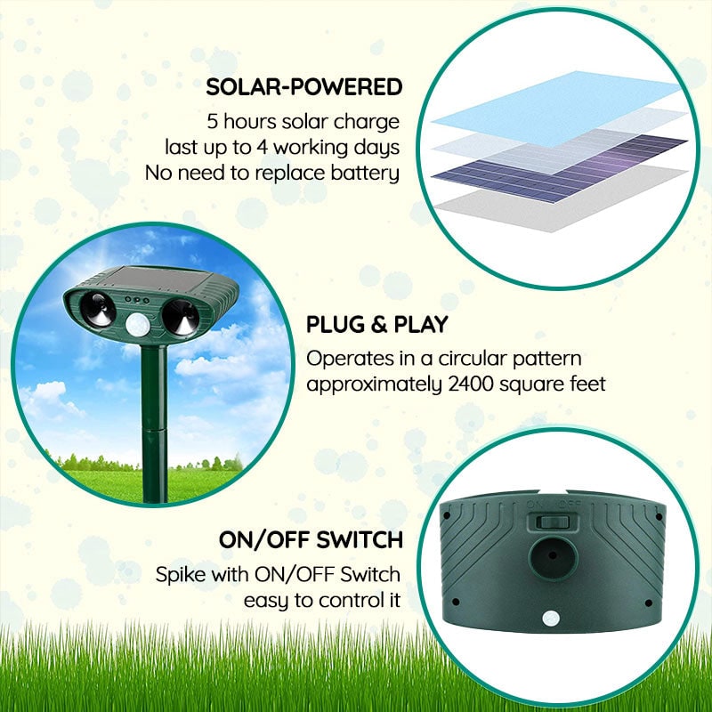 Solar Powered Ultrasonic Mouse Repellent with Motion Sensor and LED Flashing Lights for Garden - Image 7
