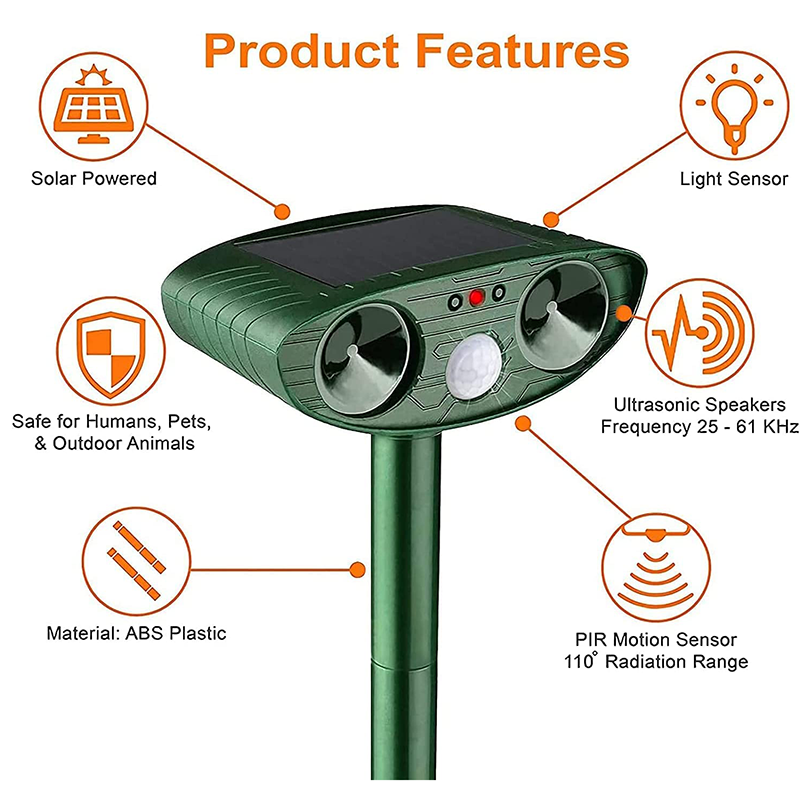 Solar Powered Ultrasonic Mouse Repellent with Motion Sensor and LED Flashing Lights for Garden - Image 9
