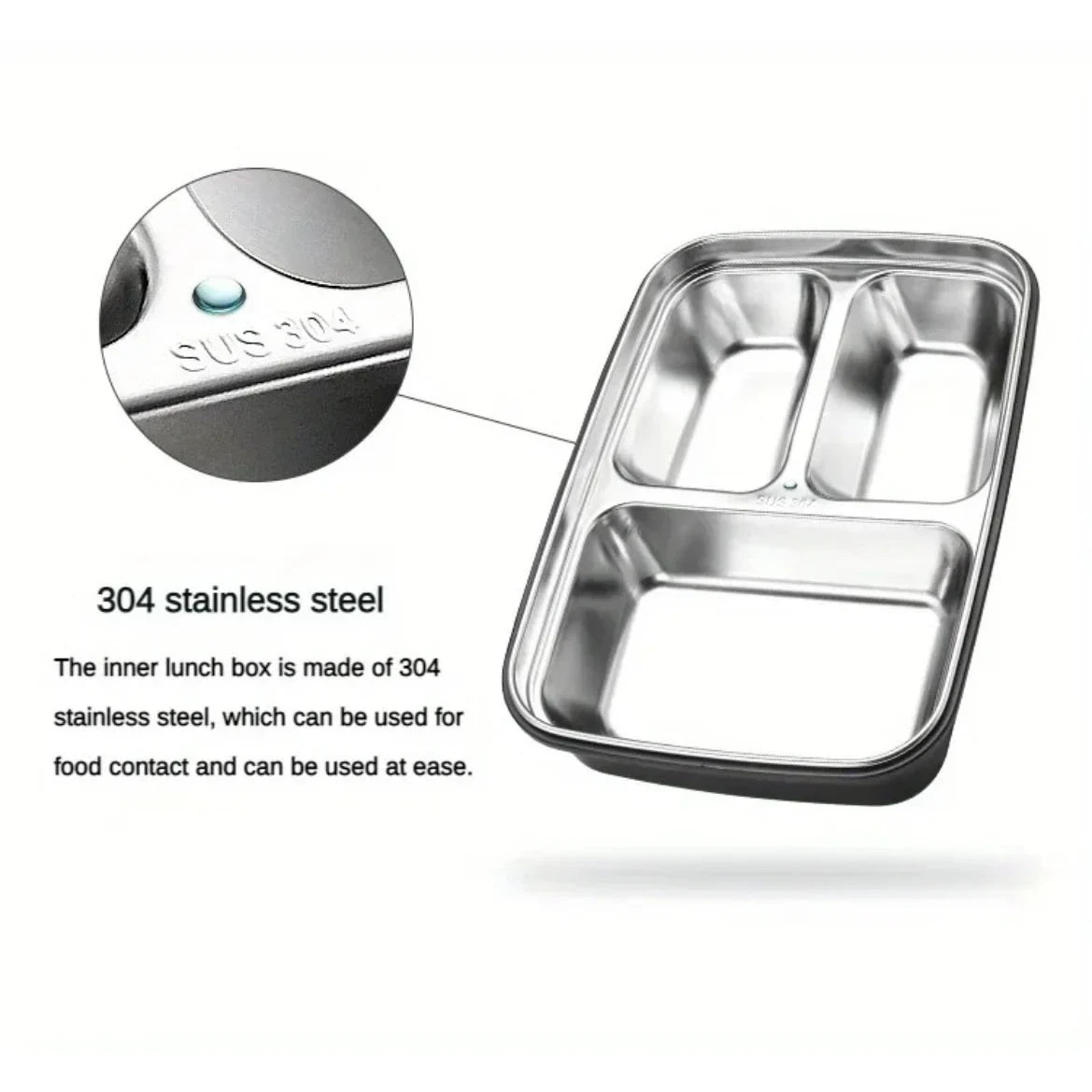 Stainless Steel Bento Lunch Box with Airtight Lid Compartments and Cutlery - Image 6