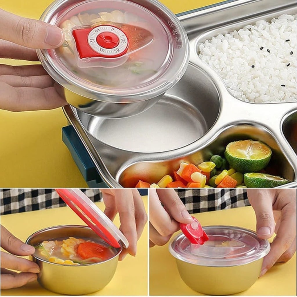 Stainless Steel Bento Lunch Box with Divided Compartments and Removable Lidded Bowl - Image 2
