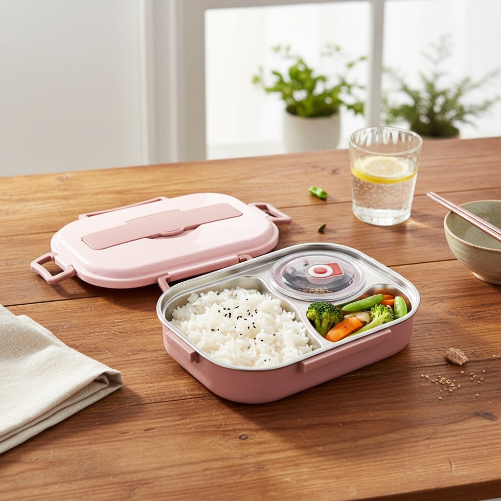 Stainless Steel Bento Lunch Box with Divided Compartments and Removable Lidded Bowl - Image 5