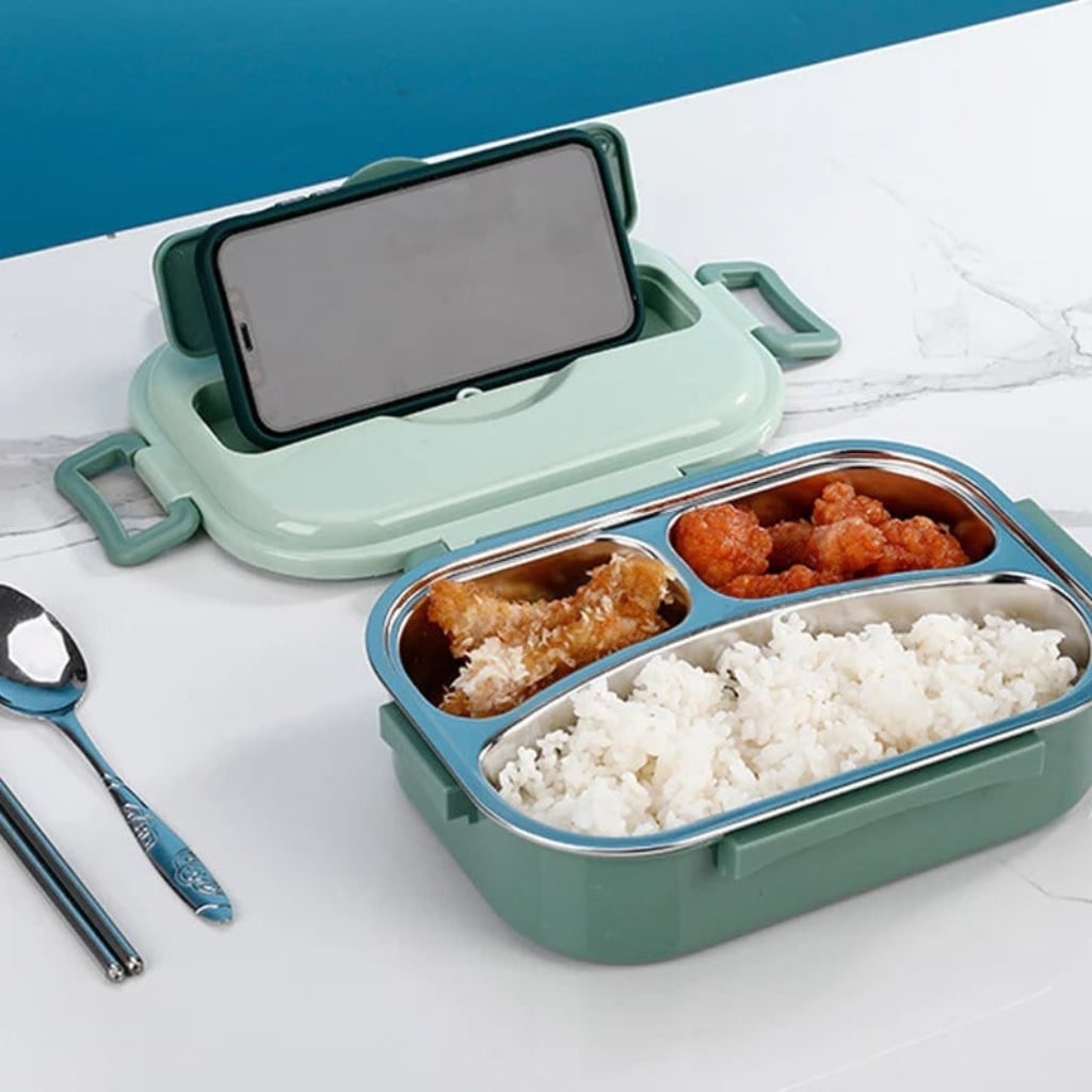 Stainless Steel Bento Lunch Box with Divided Compartments and Removable Lidded Bowl - Image 9