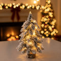 Tabletop Christmas Tree with LED Lights Snow-Flocked Branches and Wood Base - Image 1