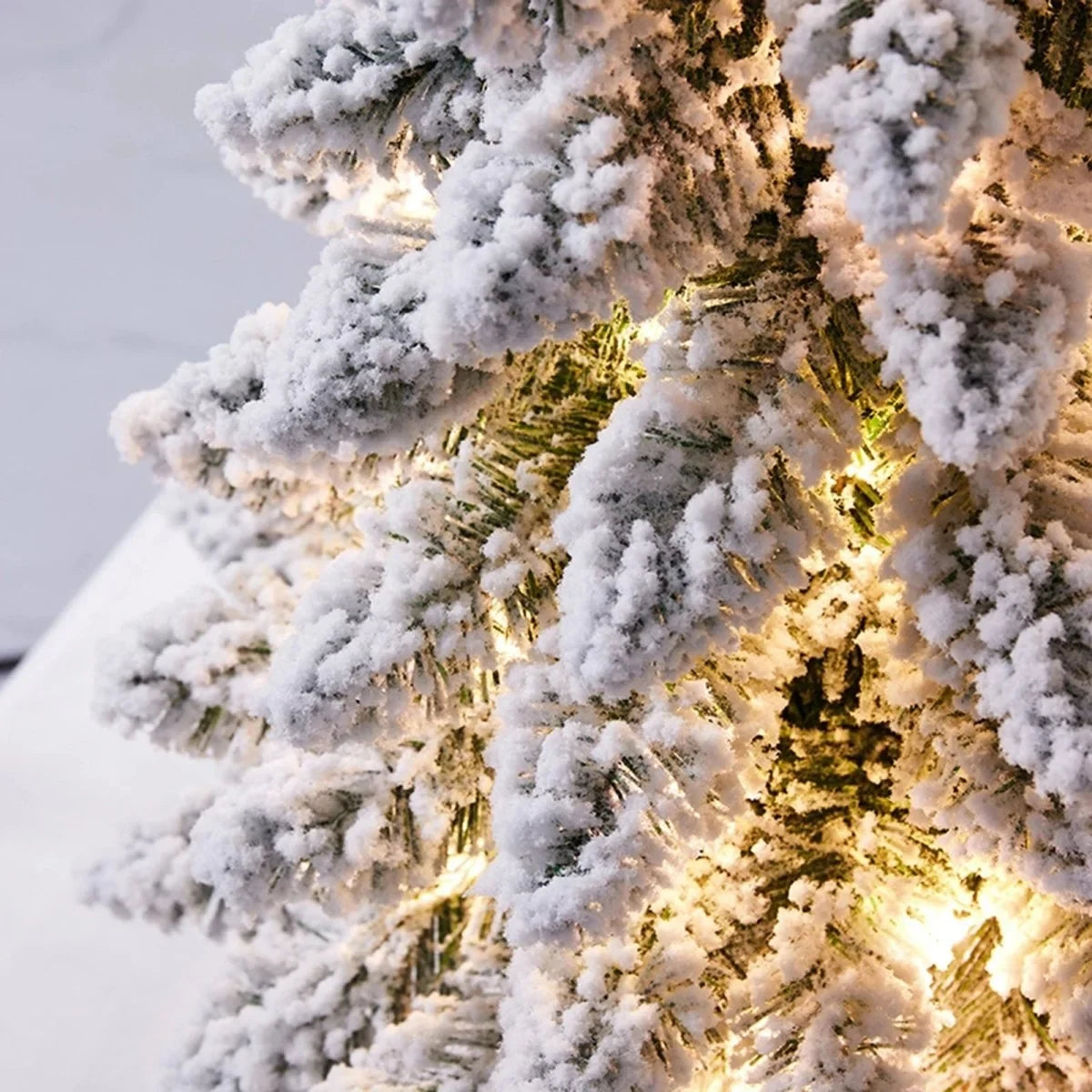 Tabletop Christmas Tree with LED Lights Snow-Flocked Branches and Wood Base - Image 5