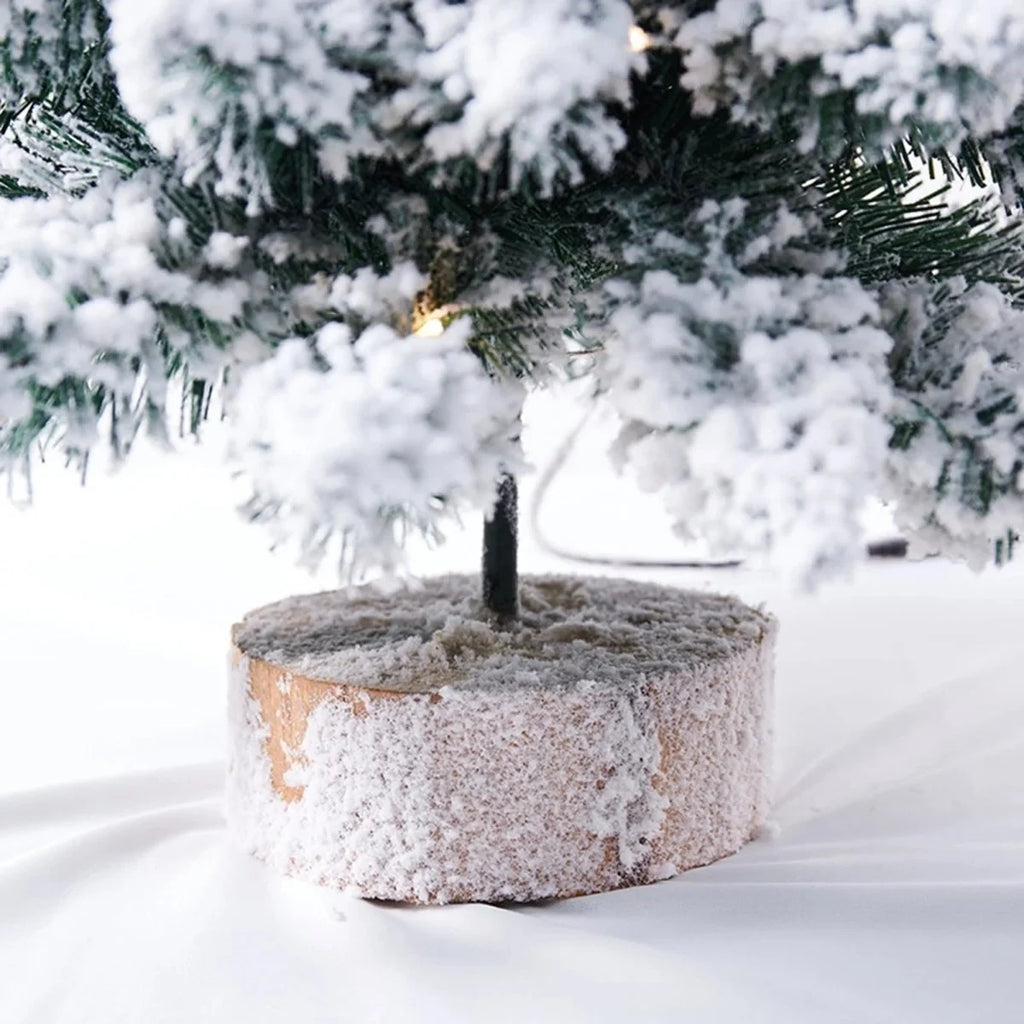 Tabletop Christmas Tree with LED Lights Snow-Flocked Branches and Wood Base - Image 6