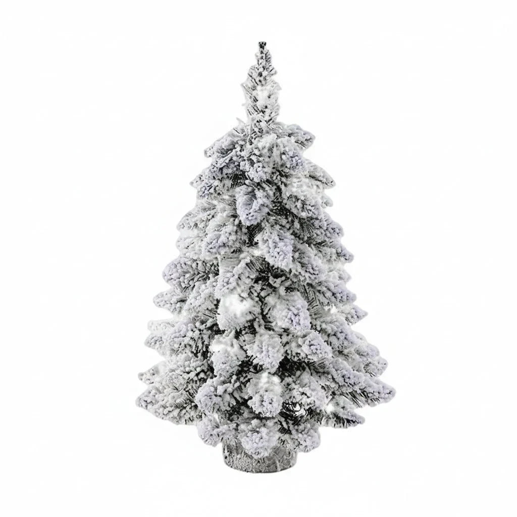 Tabletop Christmas Tree with LED Lights Snow-Flocked Branches and Wood Base - Image 8