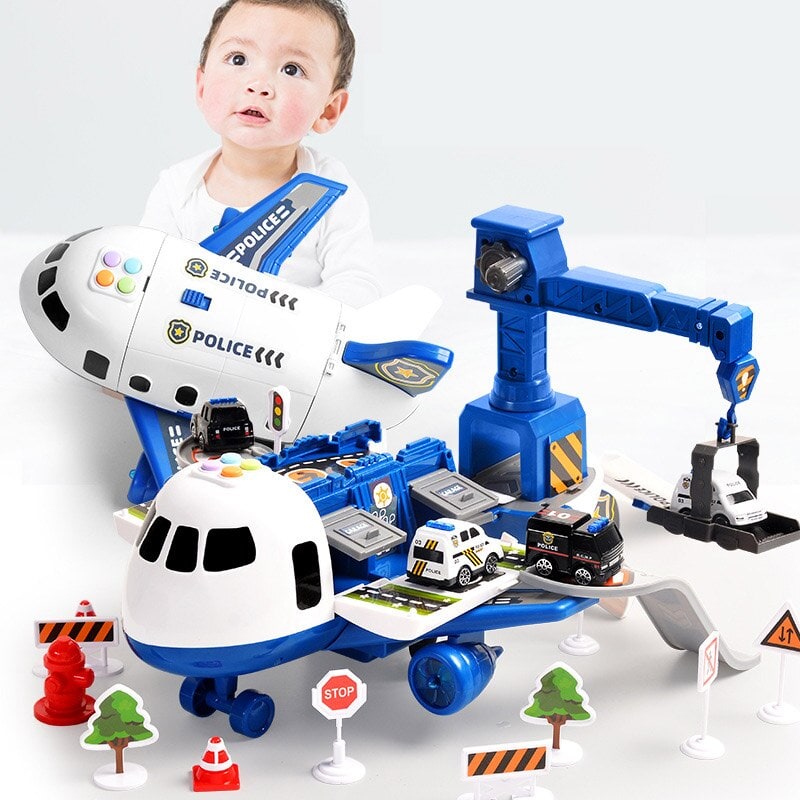 Toy Airplane Playset with Lights, Sounds, Mini Vehicles and Ramps - Image 1