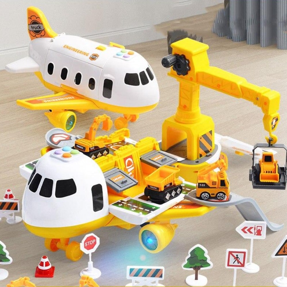 Toy Airplane Playset with Lights, Sounds, Mini Vehicles and Ramps - Image 10