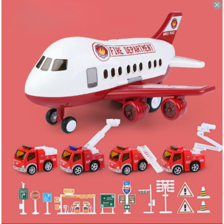 Toy Airplane Playset with Lights, Sounds, Mini Vehicles and Ramps - Image 11