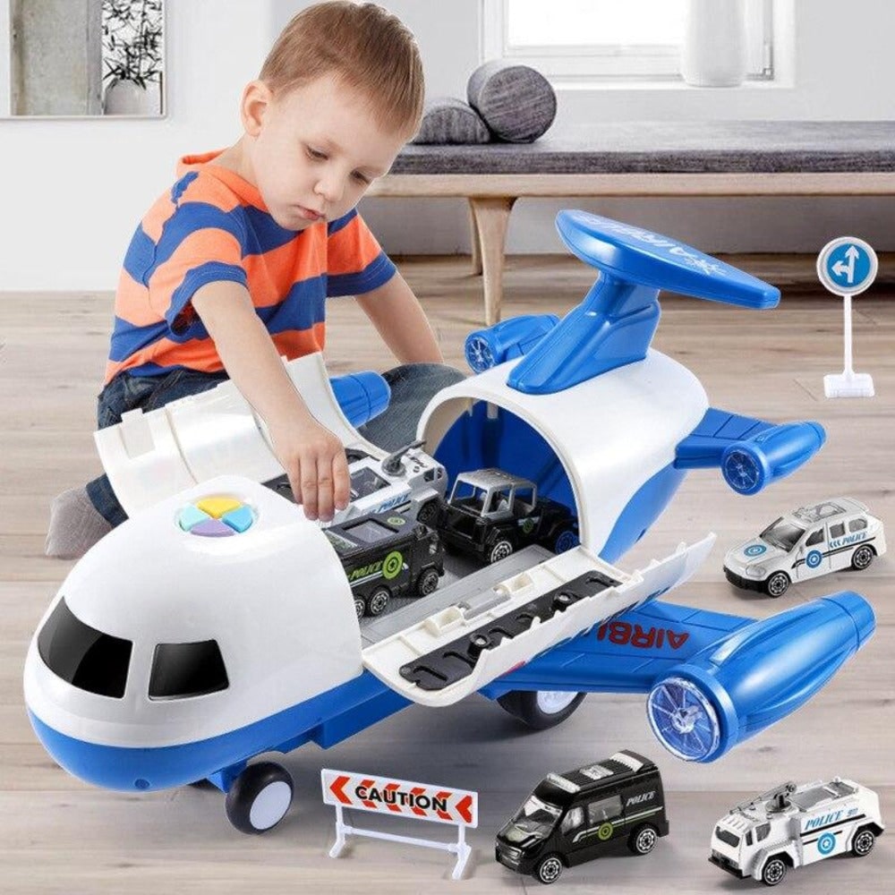 Toy Airplane Playset with Lights, Sounds, Mini Vehicles and Ramps - Image 2