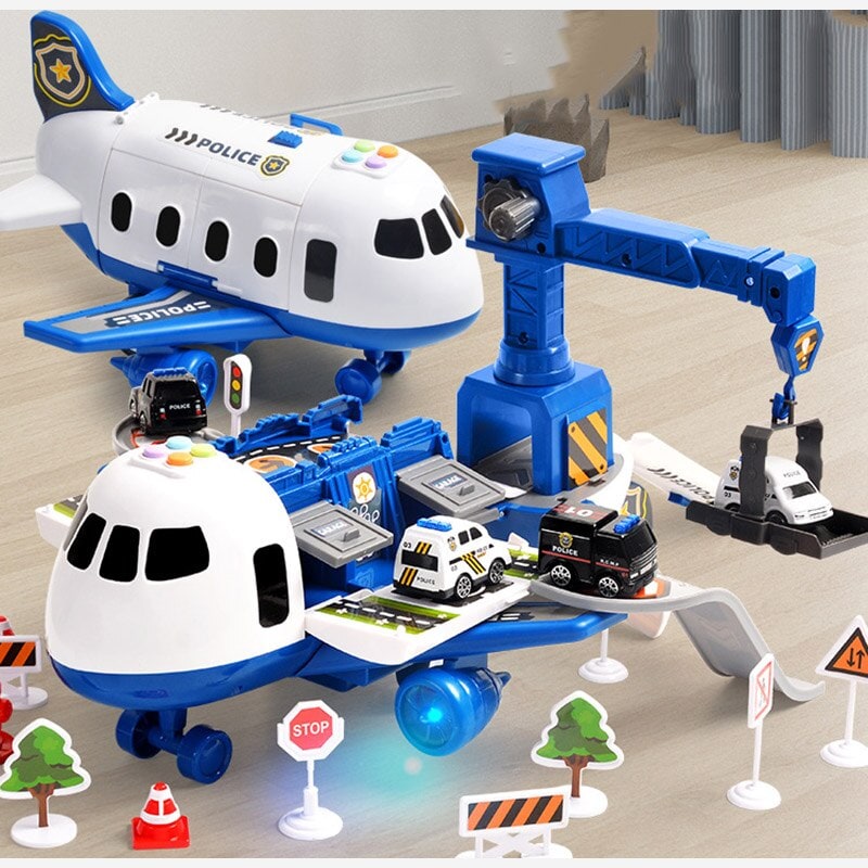 Toy Airplane Playset with Lights, Sounds, Mini Vehicles and Ramps - Image 5
