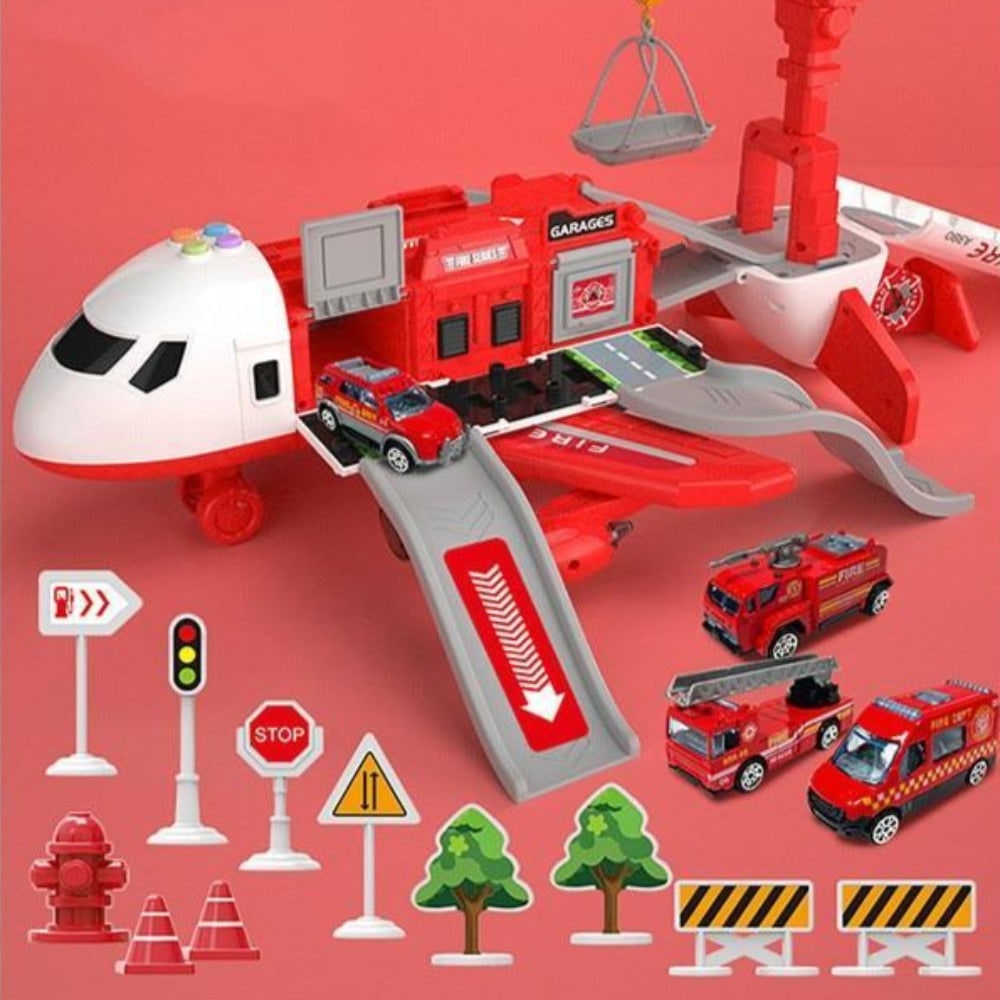 Toy Airplane Playset with Lights, Sounds, Mini Vehicles and Ramps - Image 9