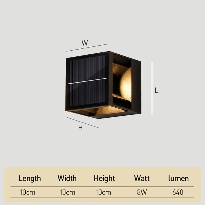 Square black solar-powered outdoor lamp
